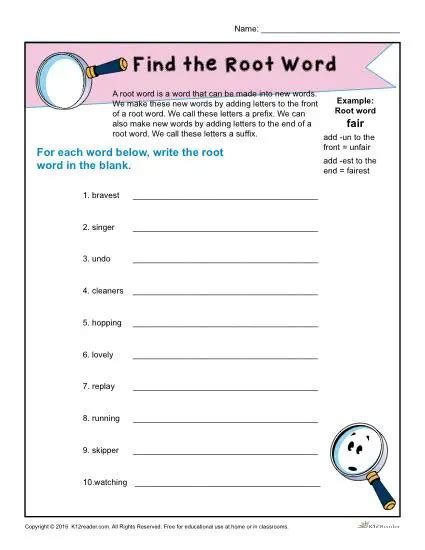 Root letters worksheet - snonine