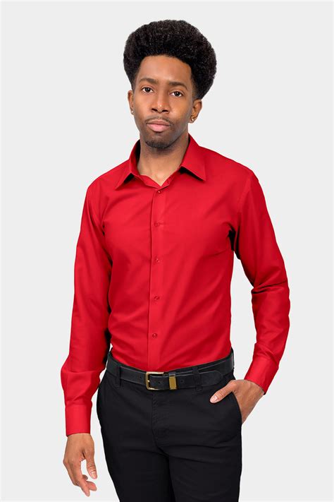 Men's Slim Fit Solid Color Dress Shirt (Red) – G-Style USA