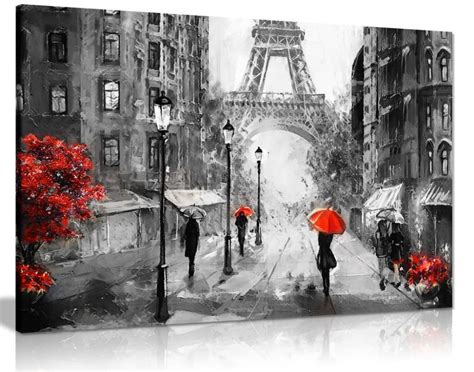 Black White Red Oil Painting Paris Eiffel Tower Street View Canvas | Pintura parisina, Pintura ...