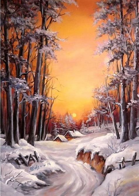 40 Original Winter Paintings on Canvas - Bored Art | Winter painting, Painting, Painting snow