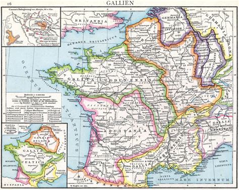 Old historic map of Gaul under Roman domination,... - Maps on the Web