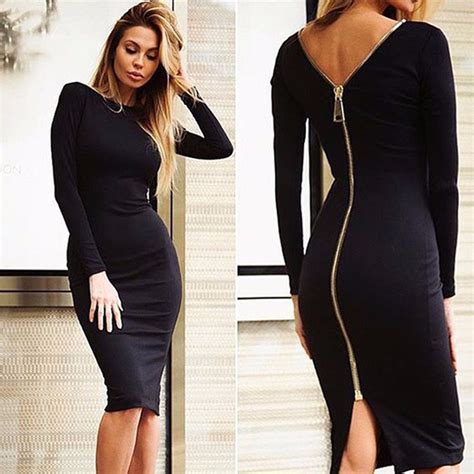 VESTLINDA Bodycon Sheath Dress Little Black Long Sleeve Party Dresses ...