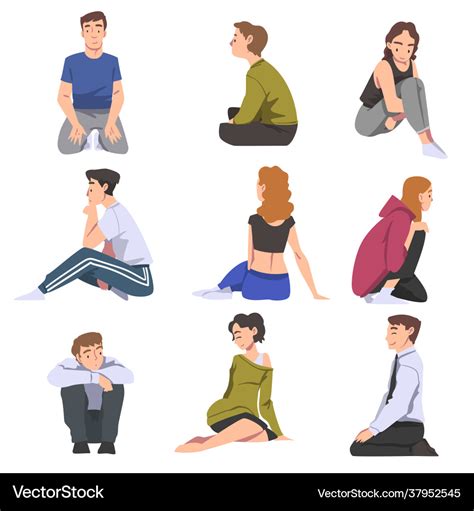 Set people sitting on floor in different poses Vector Image