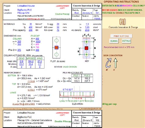 Pile Cap Design Spreadsheet to BS 8110:1997