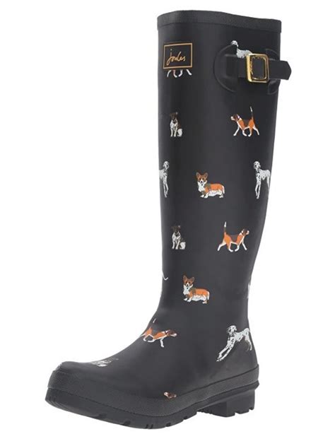 Joules - JOULES WELLY PRINT WOMEN'S TALL RAIN BOOTS BLACK DOG US 10 EU ...