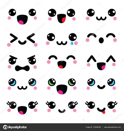 Kawaii cute faces, Kawaii emoticons, adorable characters design — Stock ...