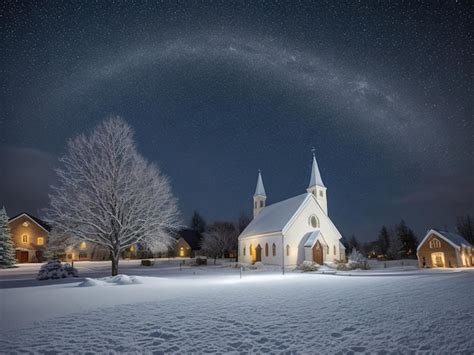 Premium AI Image | A church in night christmas snow covered