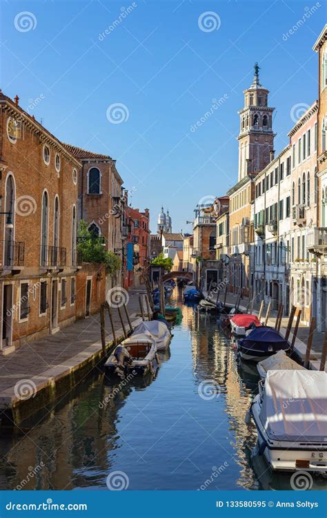 Venice, boats and canals stock image. Image of travel - 133580595