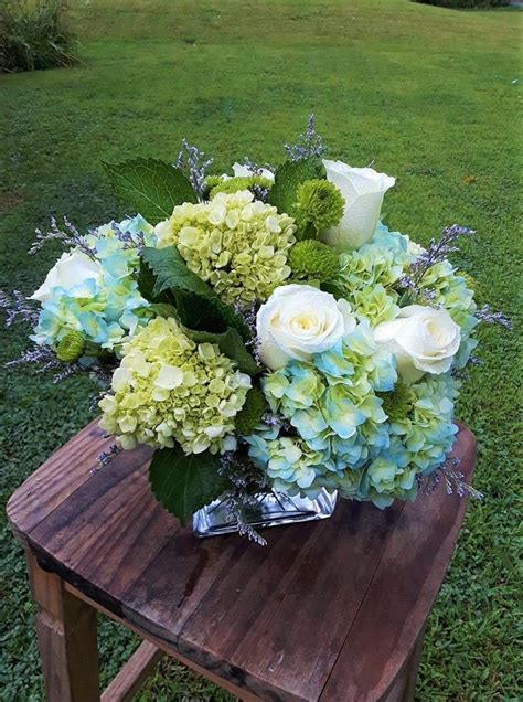 Hydrangea and Rose Bouquet - Blue Iris