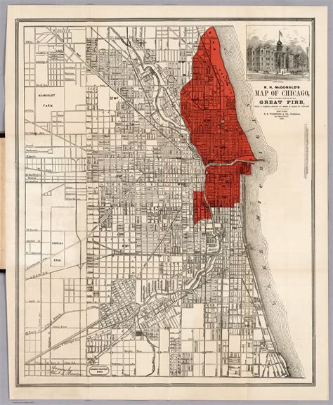 Map of Chicago and the great Chicago Fire. R.B. Thompson and Co ...