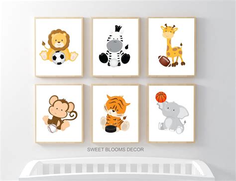 Safari Animals Sports Nursery Wall Art Future All Star Jungle Baby Boy ...