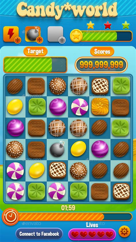 Candy World - Match 3 Game - Kits and GUI Assets, Game Assets | GraphicRiver