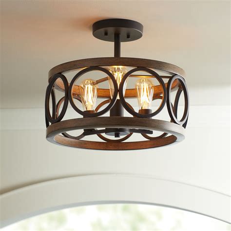 3 Light Franklin Iron Works Rustic Farmhouse Ceiling Light Semi Flush Mount Fixture LED Black ...