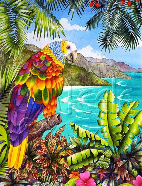 Carolyn Steele Tropical Art Print of a Caribbean St. Vincent - Etsy UK | Caribbean art, Tropical ...