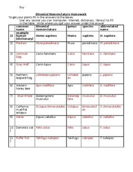 Binomial Nomenclature Homework/Worksheet by Coach B's Store | TpT