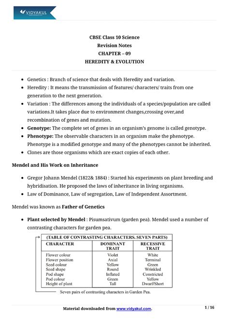 Class 10th Science Heredity and Evolation NCERT Notes CBSE 2023