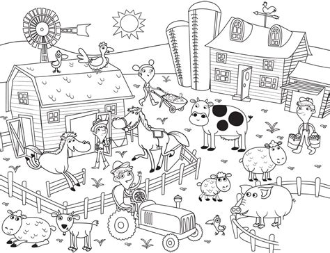 Farmer and Farm Animals coloring page - Download, Print or Color Online for Free