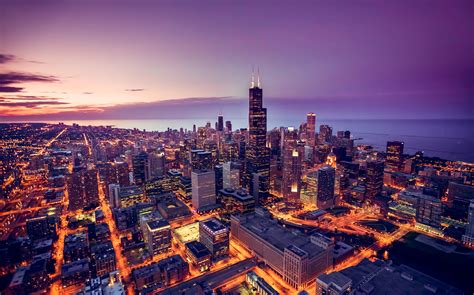 Chicago skyline aerial view at dusk - Wayfarer