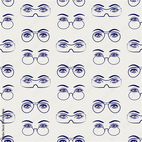 Ballpoint pen drawing female eyes with glasses seamless pattern. Vector illustration Stock ...