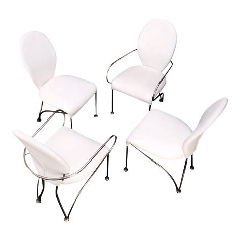 Mid-Century Modern Dining Chairs DIA White Upholstery - Set of 4 | Chairish