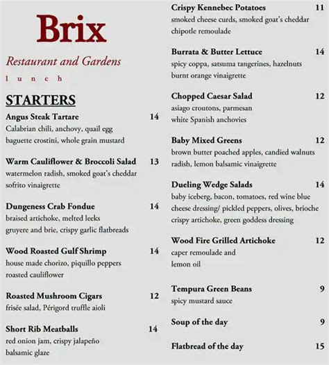 Brix Menu, Menu for Brix, Napa, Napa - Urbanspoon/Zomato