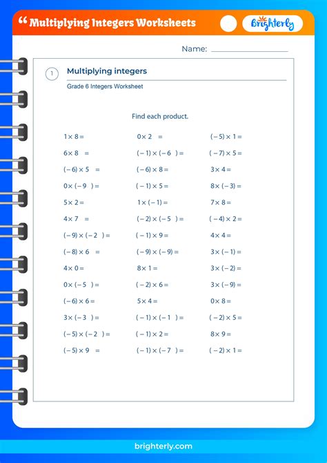 Free Printable Multiplying Integers Worksheets [PDFs] Brighterly