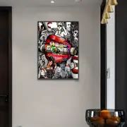 Modern Art Canvas Paintings, Red Lip Graffiti Painting On Canvas Wall ...