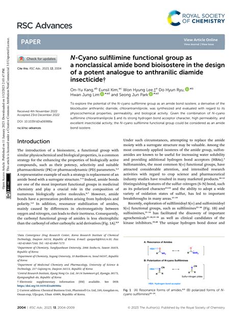 (PDF) N -Cyano sulfilimine functional group as a nonclassical amide bond bioisostere in the ...