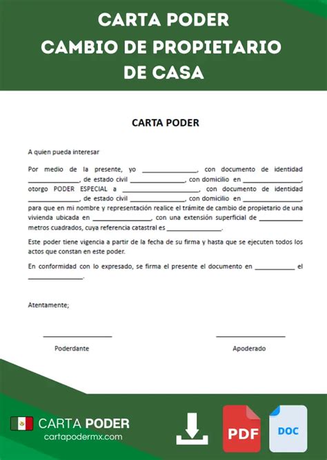 ᐅ Carta Poder para Cambio de Propietario de Casa ️