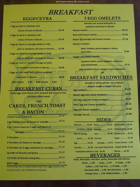 Menu at Bill's Cafe, Lake Wales, 111 E Central Ave