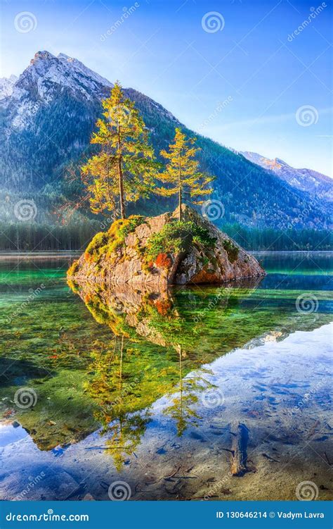 Fantastic Autumn Sunrise of Hintersee Lake. Classic Postcard Vie Stock Photo - Image of lake ...