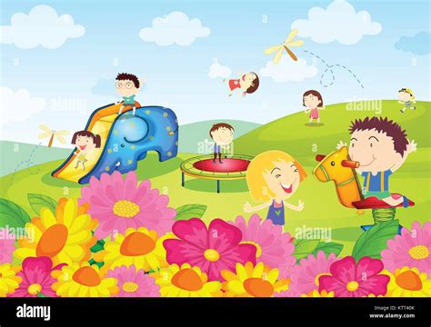 Illustration of kids playing at the park Stock Vector Image & Art - Alamy