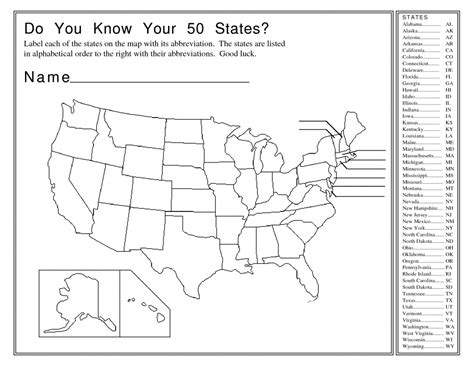 50 States And Capitals Printable Worksheets