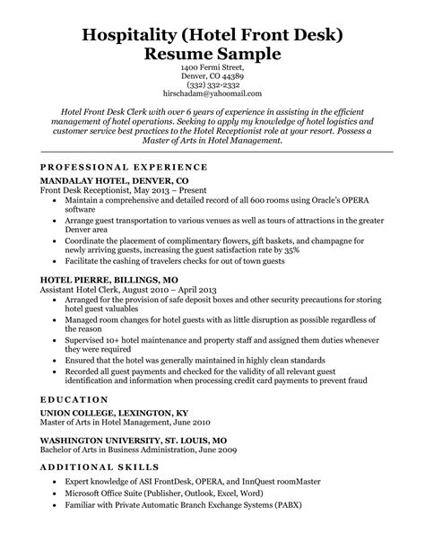 Hotel Clerk Resume Sample | Resume Companion