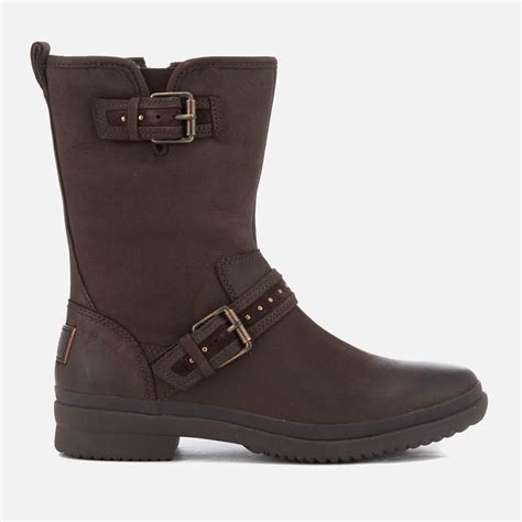 Ugg Women's Jenise Waterproof Leather Biker Boots in Brown - Lyst