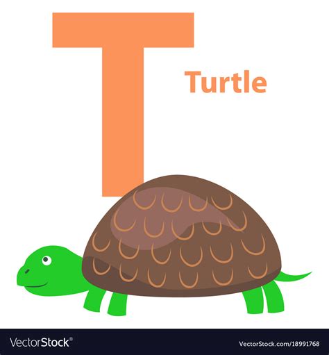 Alphabet for letter t with turtle Royalty Free Vector Image