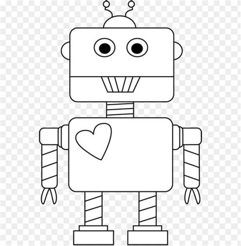 a robot with a heart on its chest and eyes, black and white clipart