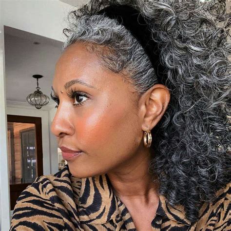 Fashion Beauty African American Human Hair Ponytail Silver Grey Pony Tail Extension Hairpiece ...