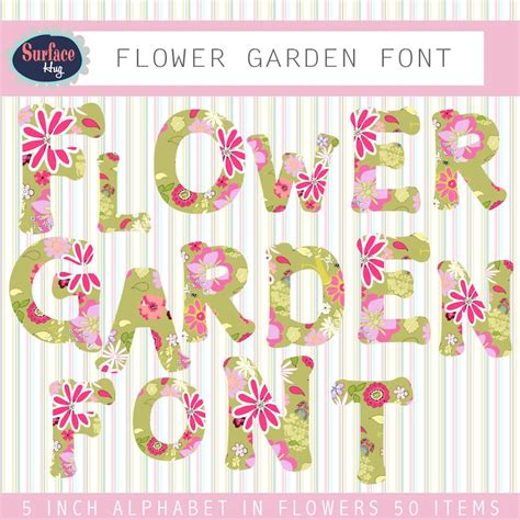 Digital Font FLOWER GARDEN FONT Digital Letters Fonts for | Etsy