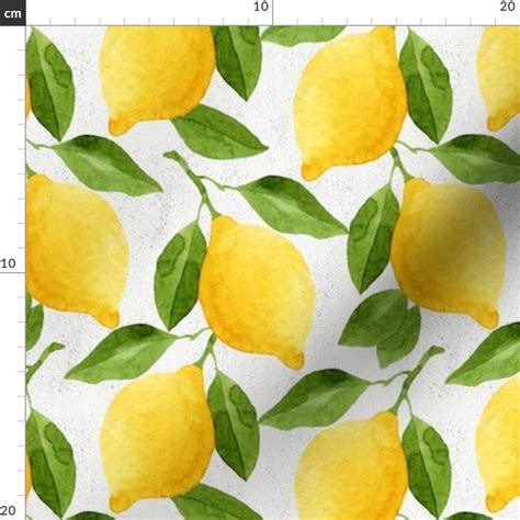 Lemon Botanical Fabric Watercolor Lemons Pattern by Helga | Etsy