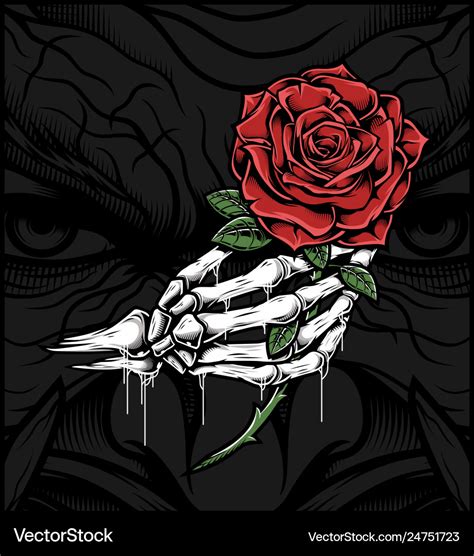 Skull hand holding a rose Royalty Free Vector Image