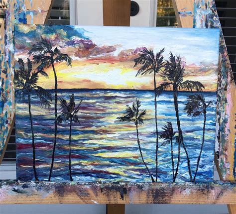 Palm Trees and Ocean Sunset Original Painting | Etsy