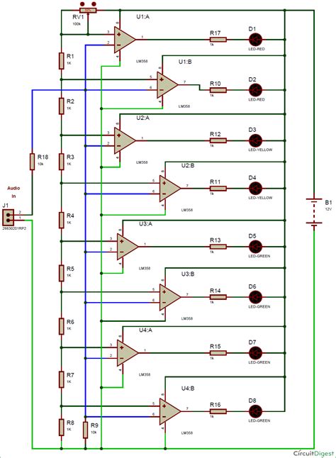 Simple VU Meter Circuit using LM358