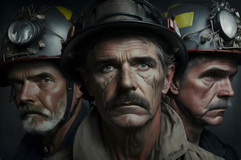 Premium AI Image | Portrait of firefighters dirty faces in special helmets and firefighters ...