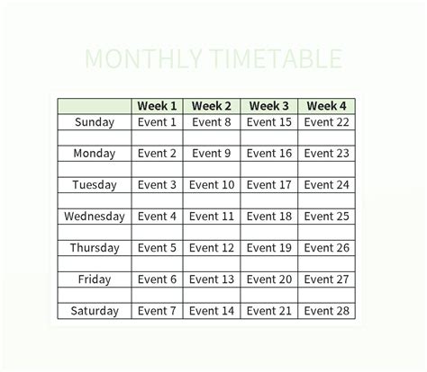 Monthly Timetable Excel Template And Google Sheets File For Free ...