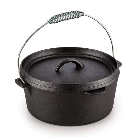 4 Litre Pre-Seasoned Cast Iron Dutch Oven Outdoor Cooking Pot Campfire Cookware | eBay