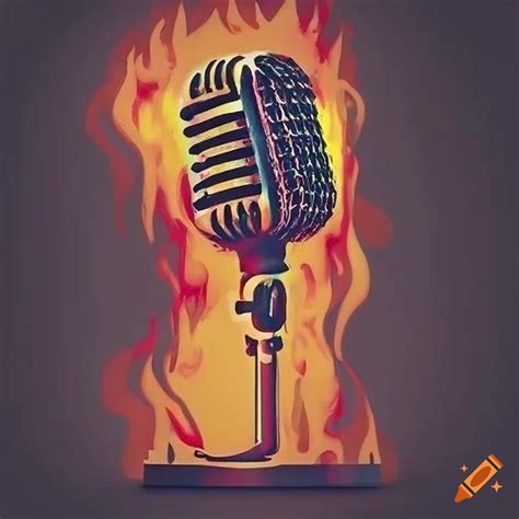 Stencil art of flaming microphone