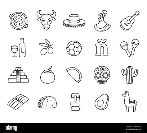Spanish language and Hispanic cultures icons, hand drawn doodle style. Spain and Latin America ...