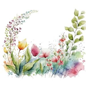 10 Watercolor Spring Border Clipart Jpgs,commercial Use,digital Download,card Making, Mixed ...