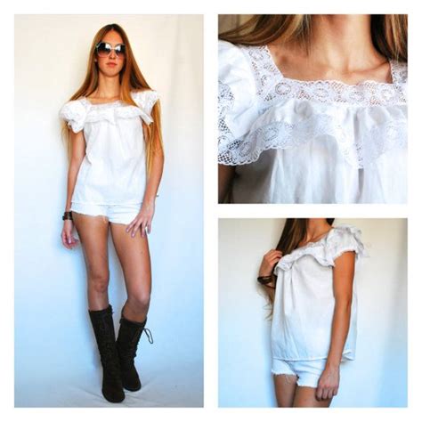 Boho Bohemian White Mexican Mexico Lace Ruffle Ruffles Ruffled | Etsy | Vintage blouse white ...